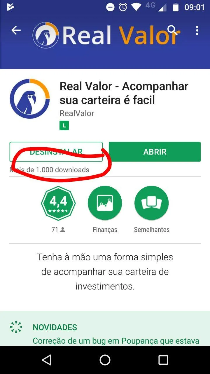 Real Valor com mais de 1000 downloads.